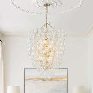 Thehouselights-Glam Luxury Large Cluster Grape Ribbed Glass Bubble Entry Chandelier-Chandelier-Brass-