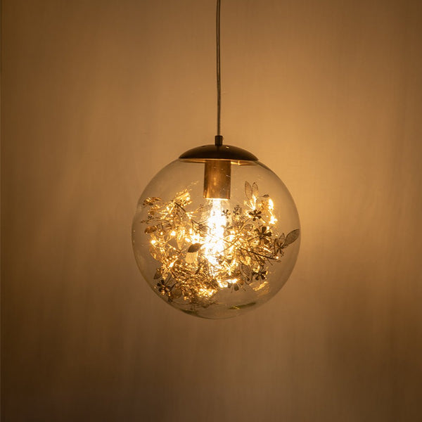 Thehouselights-Glass Ball Pendant Lighting with Branching Leaves Design-Pendant--