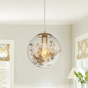 Thehouselights-Glass Ball Pendant Lighting with Branching Leaves Design-Pendant--