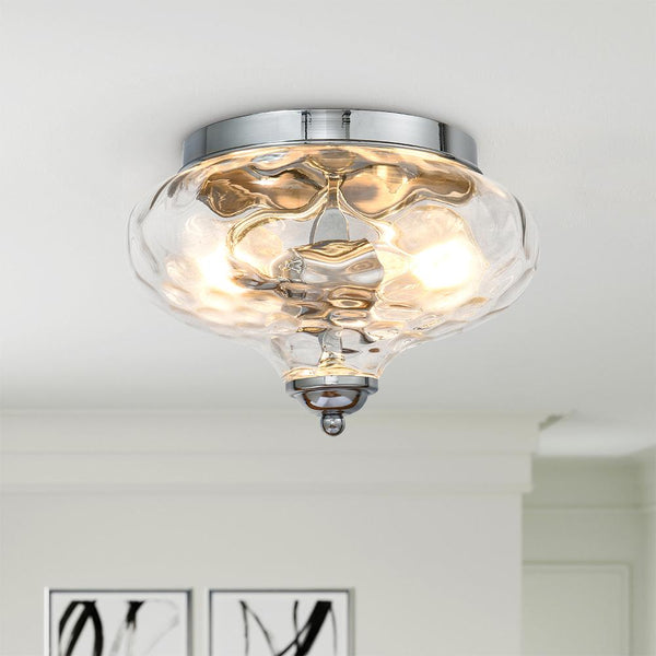 Thehouselights-Hammered Glass Bowl Ceiling Light in Chrome-Flush Mount--