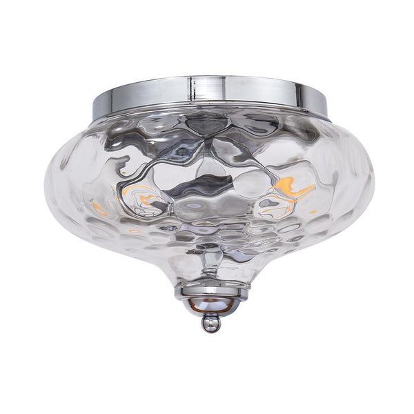 Thehouselights-Hammered Glass Bowl Ceiling Light in Chrome-Flush Mount--