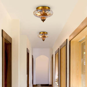 Thehouselights-Hammered Glass Bowl Ceiling Light in Gold-Flush Mount--
