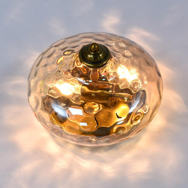 Thehouselights-Hammered Glass Bowl Ceiling Light in Gold-Flush Mount--