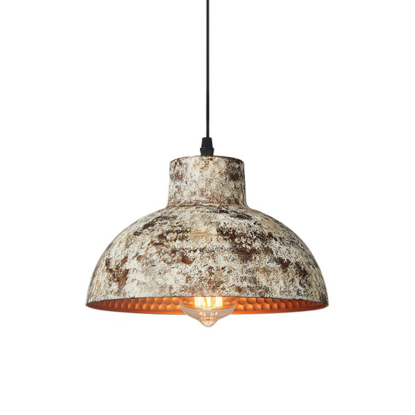 Thehouselights-Handmade Textured Painted Industrial Dome Pendant Light-Pendant-Black-