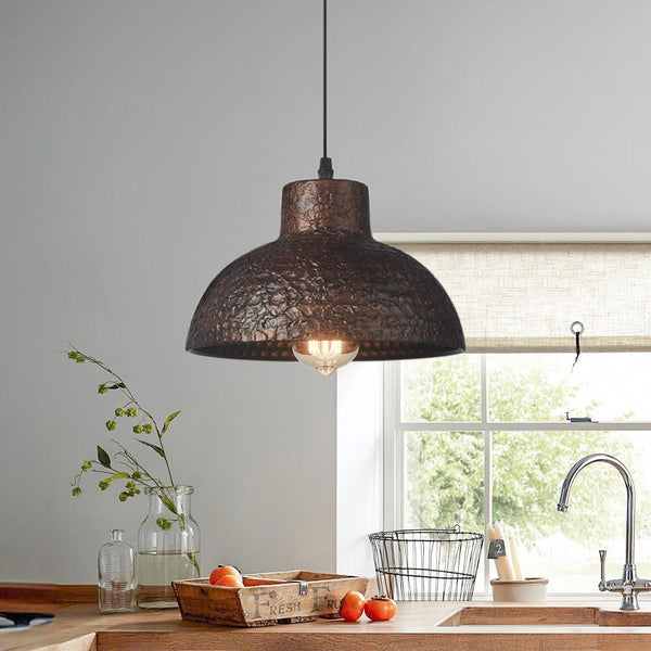 Thehouselights-Handmade Textured Painted Industrial Dome Pendant Light-Pendant-Rustic Brown-