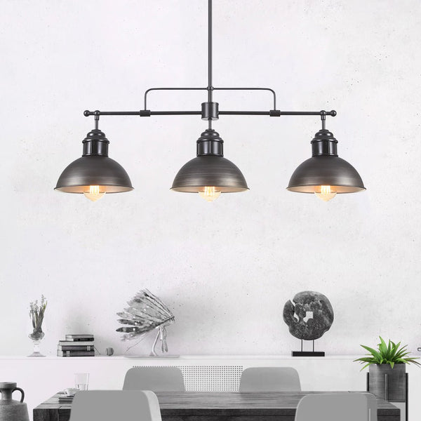 Thehouselights-Industrial Kitchen 3-Light Bar Dome Pendant Light-Pendant--