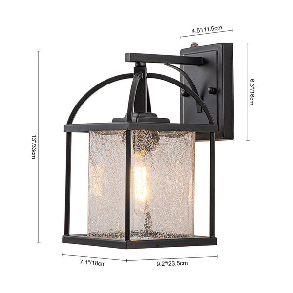 Thehouselights-IP23 Lantern Crackle Glass Outdoor Wall Sconce-Wall Lights-2 Pack-