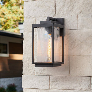 Thehouselights-IP23 Striped Glass Lantern Outdoor Wall Sconce-Wall Lights-1 Pack-