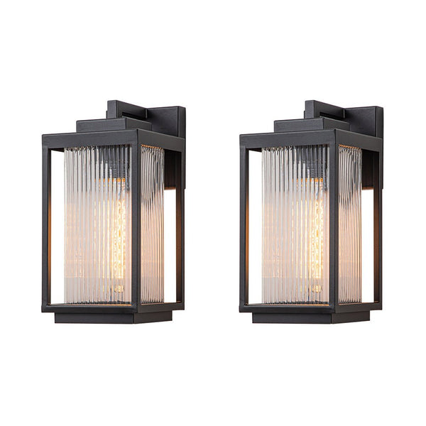Thehouselights-IP23 Striped Glass Lantern Outdoor Wall Sconce-Wall Lights-2 Pack-