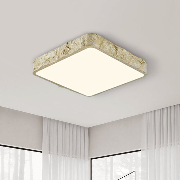 Thehouselights-LED Nordic Stone Rock Design Square Flush Mount-Ceiling Light-White+Yellow-43 cm.