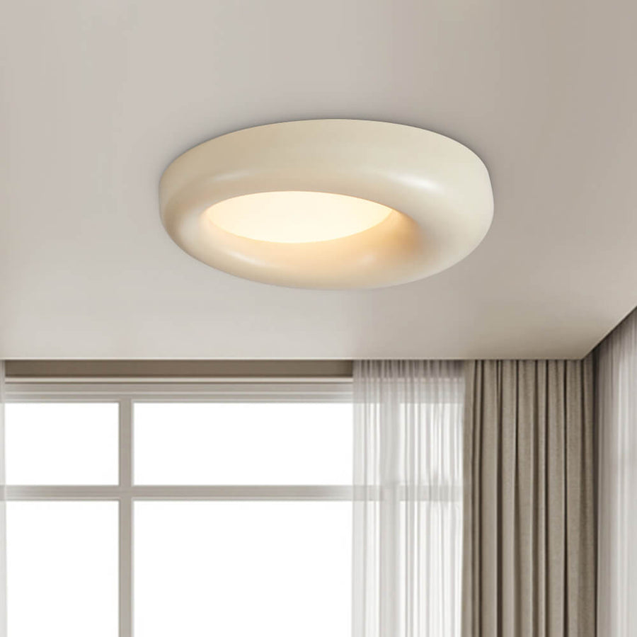 Thehouselights-LED Resin Nordic Ring Shape Wabi-Sabi Flush Mount Ceiling Light-Ceiling Light-Beige-Large