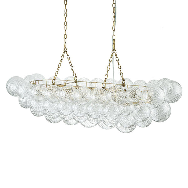 Thehouselights-Luxury Glam Large Cluster Ribbed Glass Bubble Linear Entry Chandelier-Chandelier-Brass-