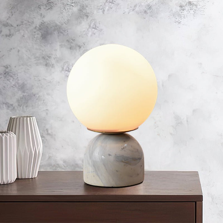 Thehouselights-Marble Base Table Lamp with Glass Globe Desk Lamp-Table Lamp-White-