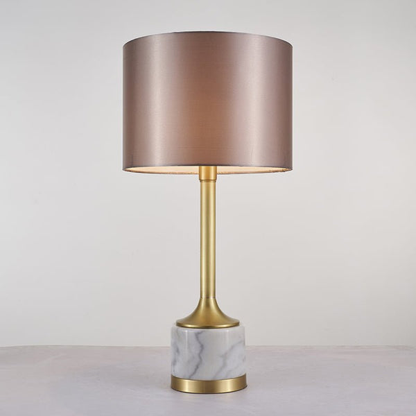 Thehouselights-Marble Table Lamp with Fabric Drum Shade-Table Lamp--
