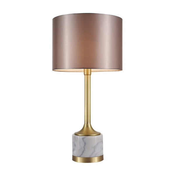 Thehouselights-Marble Table Lamp with Fabric Drum Shade-Table Lamp--