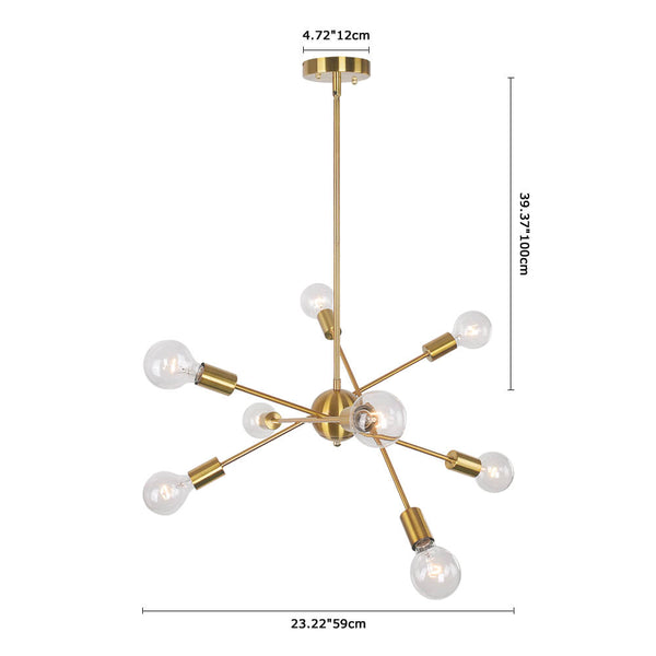 Thehouselights-Mid-Century Modern Linear Sputnik Chandelier-Chandelier-8 Bulbs-Brass