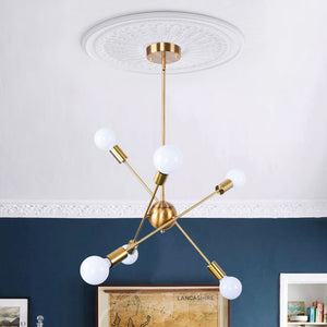 Thehouselights-Mid-Century Modern Linear Sputnik Chandelier-Chandelier-8 Bulbs-Brass