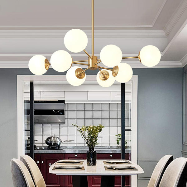Thehouselights-Mid-Century Modern Opal White Glass Globe Kitchen Chandelier-Chandelier-6 bulbs-