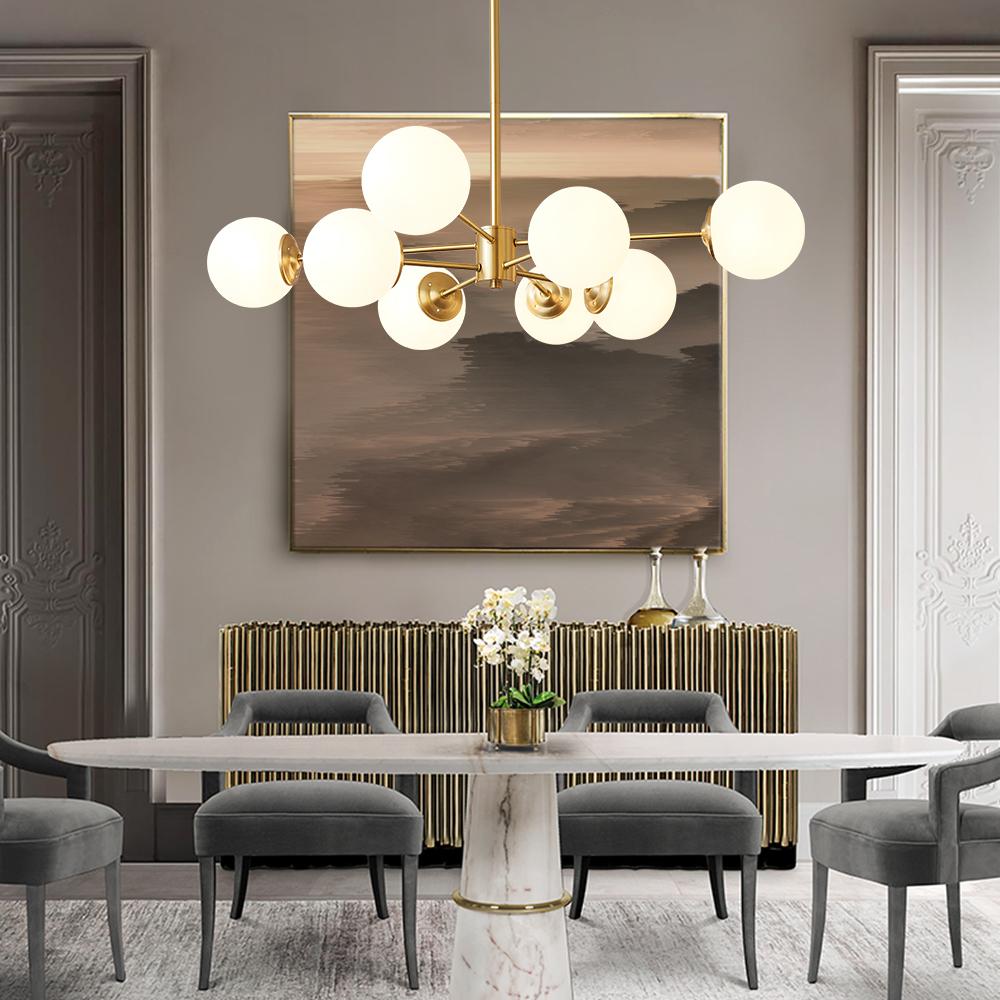 Mid-Century Modern Opal White Glass Globe Chandelier Modern