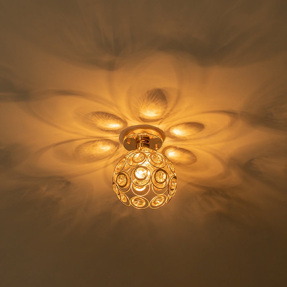 Mini Antique Metal Crystal Gold Semi Flush Mount | thehouselights ...