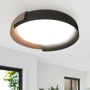 Thehouselights-Minimalist LED Acrylic & Metal Flush Mount-Ceiling Light-Cool White-Black+Wood
