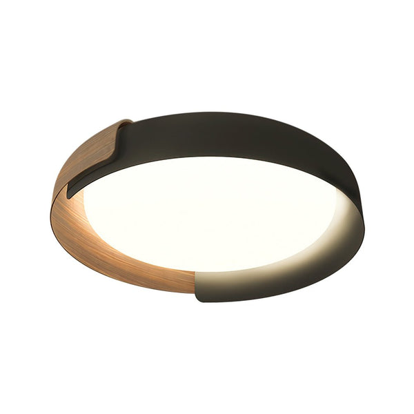 Thehouselights-Minimalist LED Acrylic & Metal Flush Mount-Ceiling Light-Warm White-Black+Wood