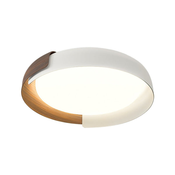 Thehouselights-Minimalist LED Acrylic & Metal Flush Mount-Ceiling Light-Warm White-White+Wood