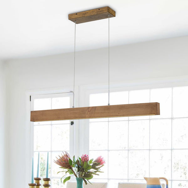 Thehouselights-Minimalist LED Wooden Linear Chandelier-Ceiling Light-Pine-