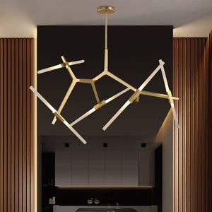 Thehouselights-Modern 10-Light Glass Branch Chandelier-Chandelier-Gold-