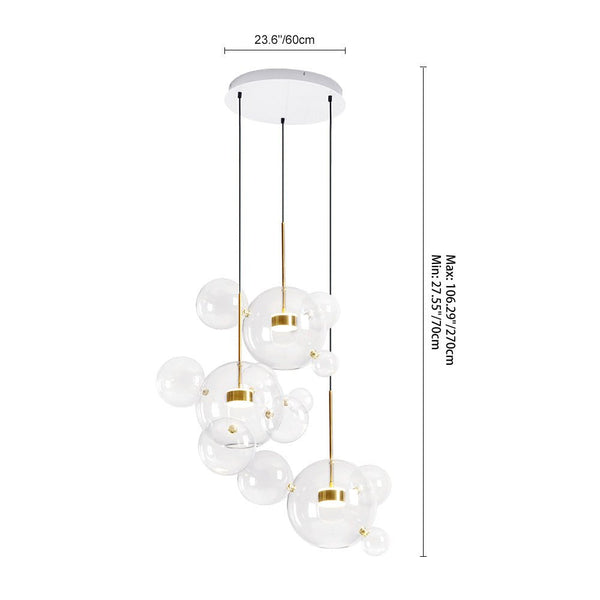 Thehouselights-Modern 3-light Dimmable Glass Cluster Pendant Light-Pendant-Long Canopy-