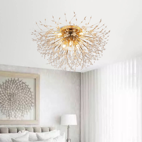 Thehouselights-Modern Beaded Sputnik Crystal Flush Mount Ceiling Light-Flush Mount-Brass-8 Bulbs