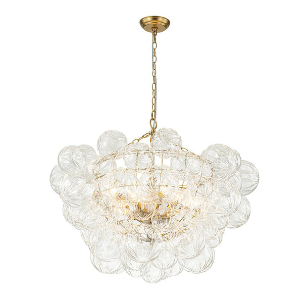Thehouselights-Modern Cluster Petal Glass Globe Bubble Chandelier-Chandelier-8-Light-Brass