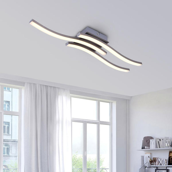 Thehouselights-Modern Curved LED Flush Ceiling Light in Warm White-Ceiling Light-Black-2Lt