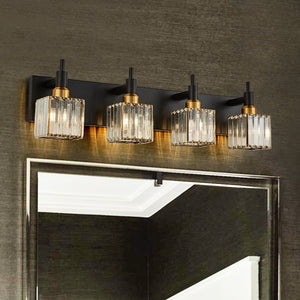 Thehouselights-Modern Glam Crystal Wall Sconce Bathroom Vanity Light-Wall Lights-Black+Gold-4-Light