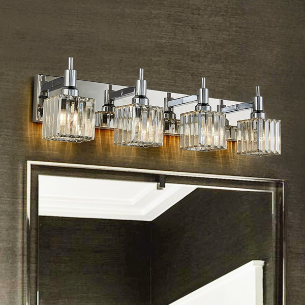 Thehouselights-Modern Glam Crystal Wall Sconce Bathroom Vanity Light-Wall Lights-Chrome-4-Light