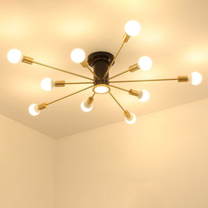Thehouselights-Modern Gold Ceiling Light for Kitchen Island-Flush Mount-10 Bulbs-Black