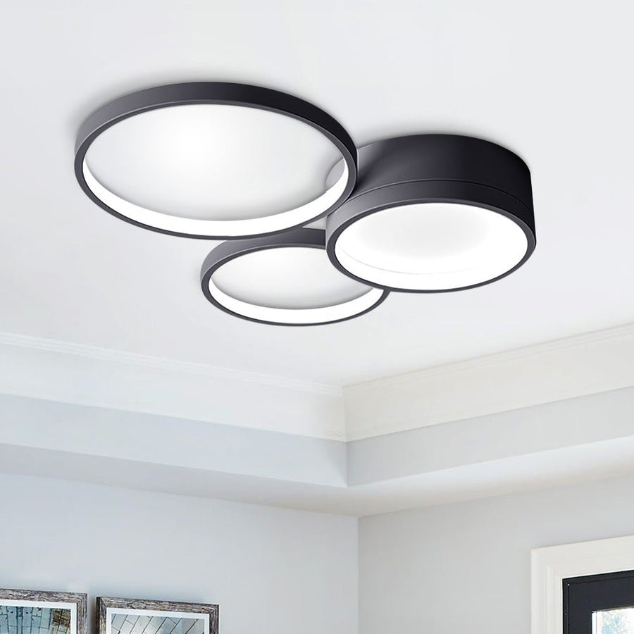 Thehouselights-Modern LED 3/4/5/7 Rings Ceiling Light Flush Mount-Flush Mount-3 Bulbs-Black