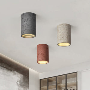 Thehouselights-Modern LED Cylinder Stone Flush Mount Ceiling Light-Ceiling Light-Red-Warm White