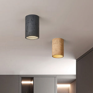 Thehouselights-Modern LED Cylinder Stone Flush Mount Ceiling Light-Ceiling Light-Yellow-Warm White