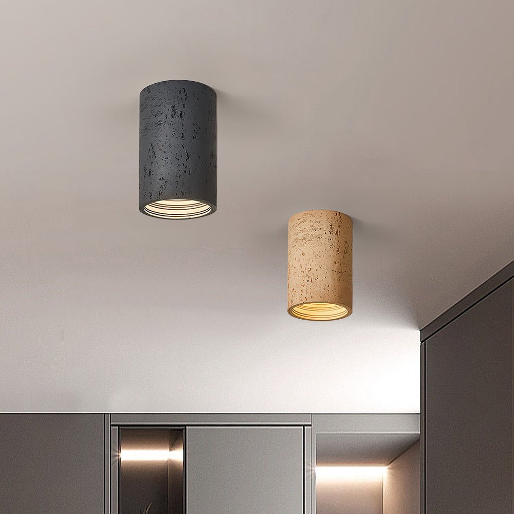 Modern LED Cylinder Stone Flush Mount Ceiling Light Japanese Wabi-Sabi Style Ceiling Lights