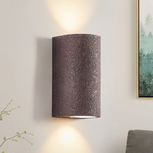Thehouselights-Modern LED Cylinder Stone Wall Sconce-Wall Lights-Dark Red-Warm White