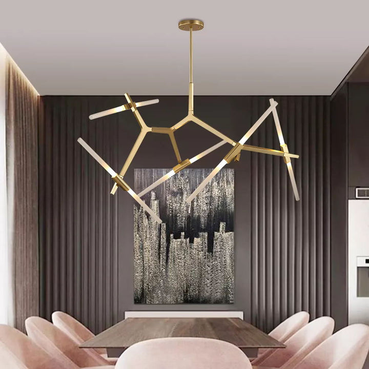 Thehouselights-Modern Mid-Century 10-Light Glass Branch Chandelier-Chandelier-Gold-
