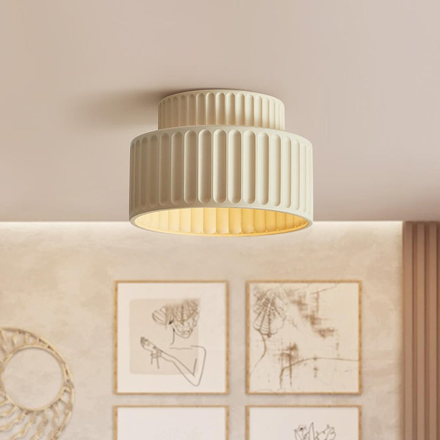 Thehouselights-Nordic Cream Style 2-Layer Flush Mount Ceramic Ceiling Light-Ceiling Light-Beige-