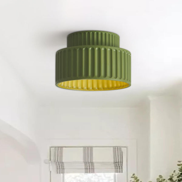 Thehouselights-Nordic Cream Style 2-Layer Flush Mount Ceramic Ceiling Light-Ceiling Light-White-