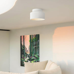 Thehouselights-Nordic Cream Style 2-Layer Flush Mount Ceramic Ceiling Light-Ceiling Light-White-