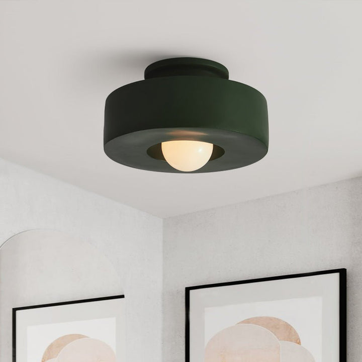 Thehouselights-Nordic Geometric Flush Mount Cylindrical Ceramic Ceiling Light-Ceiling Light-Green-