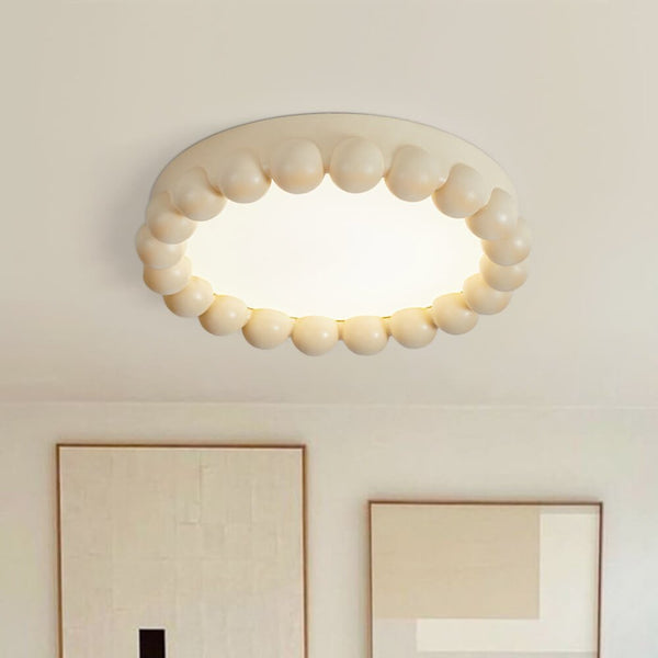 Thehouselights-Nordic Minimalist Resin Beads Shape LED Wabi-Sabi Flush Mount Ceramic Ceiling Light-Ceiling Light-Beige-