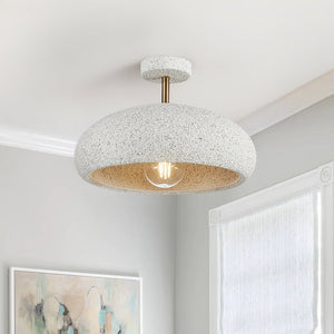 Thehouselights-Nordic Stone Style Speckled Semi Flush Mount-Ceiling Light-White-