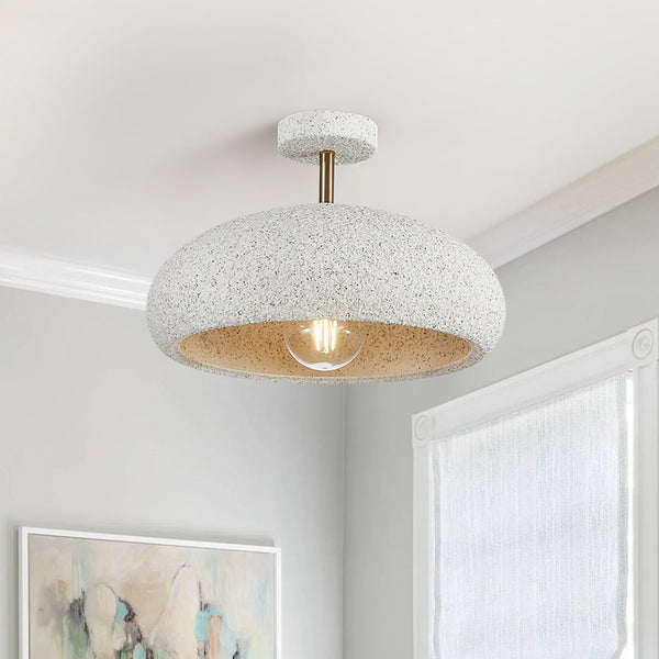 Thehouselights-Nordic Stone Style Speckled Semi Flush Mount-Ceiling Light-White-