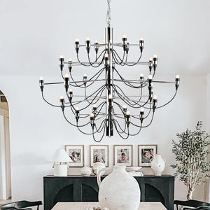 Thehouselights-Rustic Farmhouse Candle Style Empire Chandelier-Chandelier-Black-30-Light